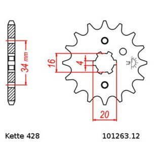 Ritzel Stahl Teilung 428 mit 12 Zähnen JTF1263.12