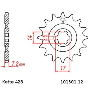 Steel front sprocket with pitch 428 and 12 teeth JTF1501.12