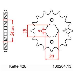 Ritzel Stahl Teilung 428 mit 13 Zähnen JTF264.13