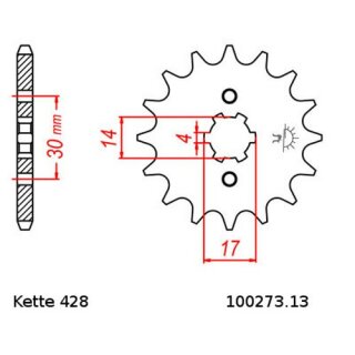 Ritzel Stahl Teilung 428 mit 13 Zähnen JTF273.13