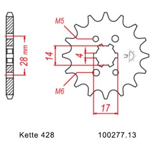Ritzel Stahl Teilung 428 mit 13 Zähnen JTF277.13