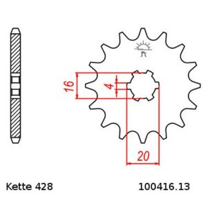 Ritzel Stahl Teilung 428 mit 13 Zähnen JTF416.13 Neue Nr.101263.13