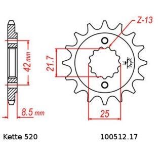 Kettensatz geeignet fr Kawasaki KLE 500 91-95  Kette RK 520 XSO 108  offen  17/44
