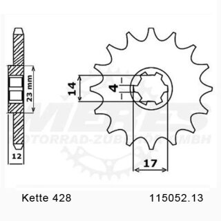 Steel front sprocket with pitch 428 and 13 teeth Esjot 15052-13
