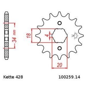 Ritzel Stahl Teilung 428 mit 14 Zähnen JTF259.14