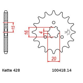 Ritzel Stahl Teilung 428 mit 14 Zähnen JTF418.14