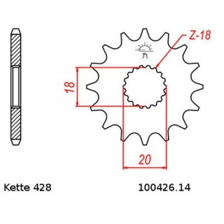 Ritzel Stahl Teilung 428 mit 14 Zähnen JTF426.14