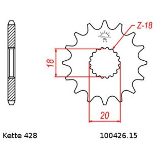 Ritzel Stahl Teilung 428 mit 15 Zähnen JTF426.15