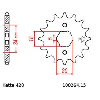 Ritzel Stahl Teilung 428 mit 15 Zähnen JTF264.15
