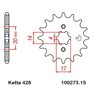 Ritzel Stahl Teilung 428 mit 15 Zähnen JTF273.15