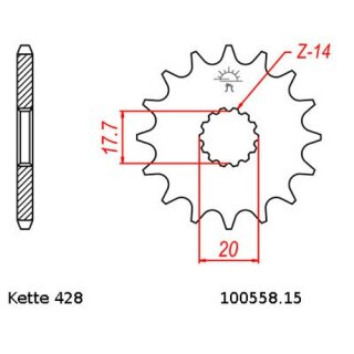 Ritzel Stahl Teilung 428 mit 15 Zähnen JTF558.15