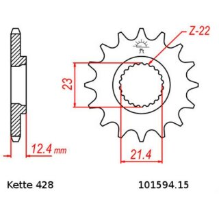Ritzel Stahl Teilung 428 mit 15 Zähnen JTF1594.15