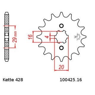 Ritzel Stahl Teilung 428 mit 16 Zähnen JTF425.16