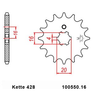 Ritzel Stahl Teilung 428 mit 16 Zähnen JTF550.16 NEU JTF1263.16