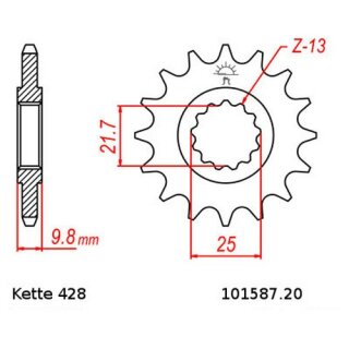 Ritzel Stahl Teilung 428 mit 20 Zähnen JTF1587.20