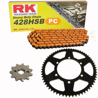 Kettensatz geeignet für Kawasaki KDX 125 B 90-99  Kette RK PC 428 HSB 132  offen  ORANGE  15/52