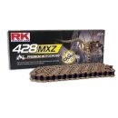 Chain and Sprocket Set compatible for Kawasaki KLX 125 B 03-06, chain RK GB 428 MXZ 130, open, GOLD, 14/5