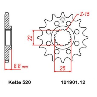 Ritzel Stahl Teilung 520 mit 12 Zähnen JTF1901