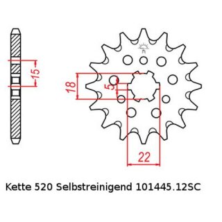 Ritzel Stahl Teilung 520 mit 12 Zähnen selbstreinigend JTF1445