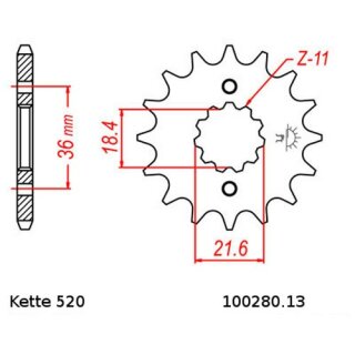 Ritzel Stahl Teilung 520 mit 13 Zähnen JTF280.13