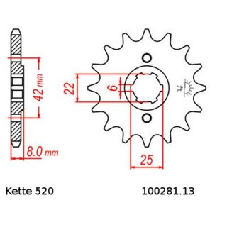 Ritzel Stahl Teilung 520 mit 13 Zähnen JTF281.13
