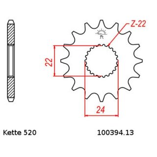 Ritzel Stahl Teilung 520 mit 13 Zähnen JTF394.13