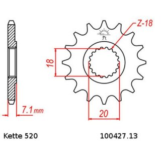 Ritzel Stahl Teilung 520 mit 13 Zähnen JTF427.13