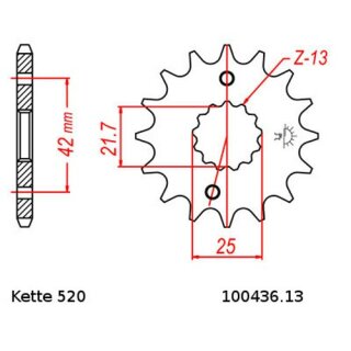 Ritzel Stahl Teilung 520 mit 13 Zähnen JTF436.13