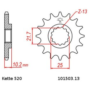 Ritzel Stahl Teilung 520 mit 13 Zähnen JTF1503.13