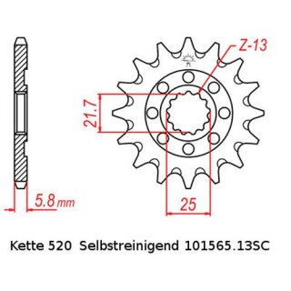 Ritzel Stahl Teilung 520 mit 13 Zähnen JTF1565.13