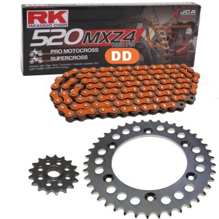 Kettensatz geeignet für KTM EXC 125 Racing 2000  Kette RK DD 520 MXZ4 118  offen  ORANGE 14/38