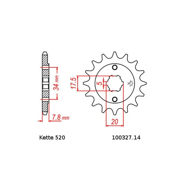 Kettenritzel 14 Zähne Teilung 520 - JTF1309 Für Quads