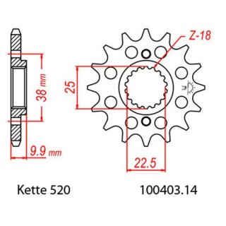 Ritzel Stahl Teilung 520 mit 14 Zähnen JTF403.14