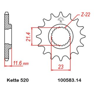 Ritzel Stahl Teilung 520 mit 14 Zähnen JTF583.14