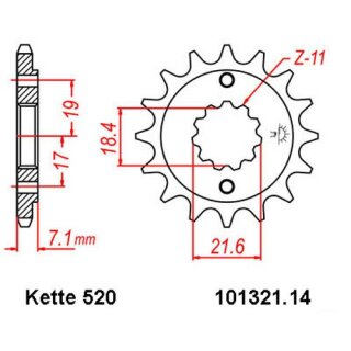Ritzel Stahl Teilung 520 mit 14 Zähnen JTF1321.14