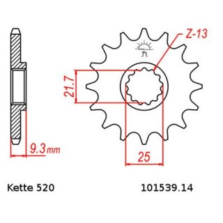 Ritzel Stahl Teilung 520 mit 14 Zähnen JTF1539.14