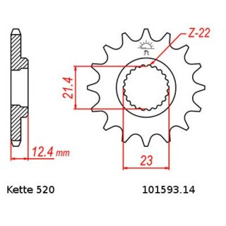 Ritzel Stahl Teilung 520 mit 14 Zähnen JTF1593