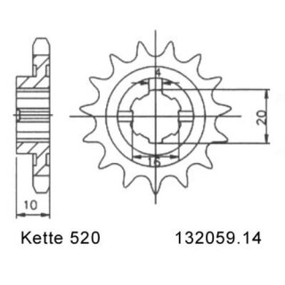 Ritzel Stahl Teilung 520 mit 14 Zähnen Esjot 32059-14