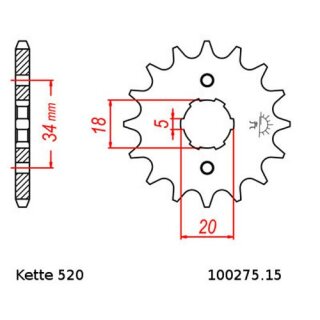 Ritzel Stahl Teilung 520 mit 15 Zähnen JTF275.15