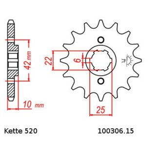 Ritzel Stahl Teilung 520 mit 15 Zähnen JTF306.15