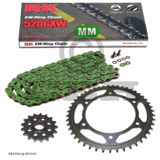 Kettensatz geeignet für KTM SC 620 LC4 Super Competition 00-01  Kette RK MM 520 GXW 118  GRÜN  offen  16/40