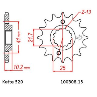 Ritzel Stahl Teilung 520 mit 15 Zähnen JTF308.15